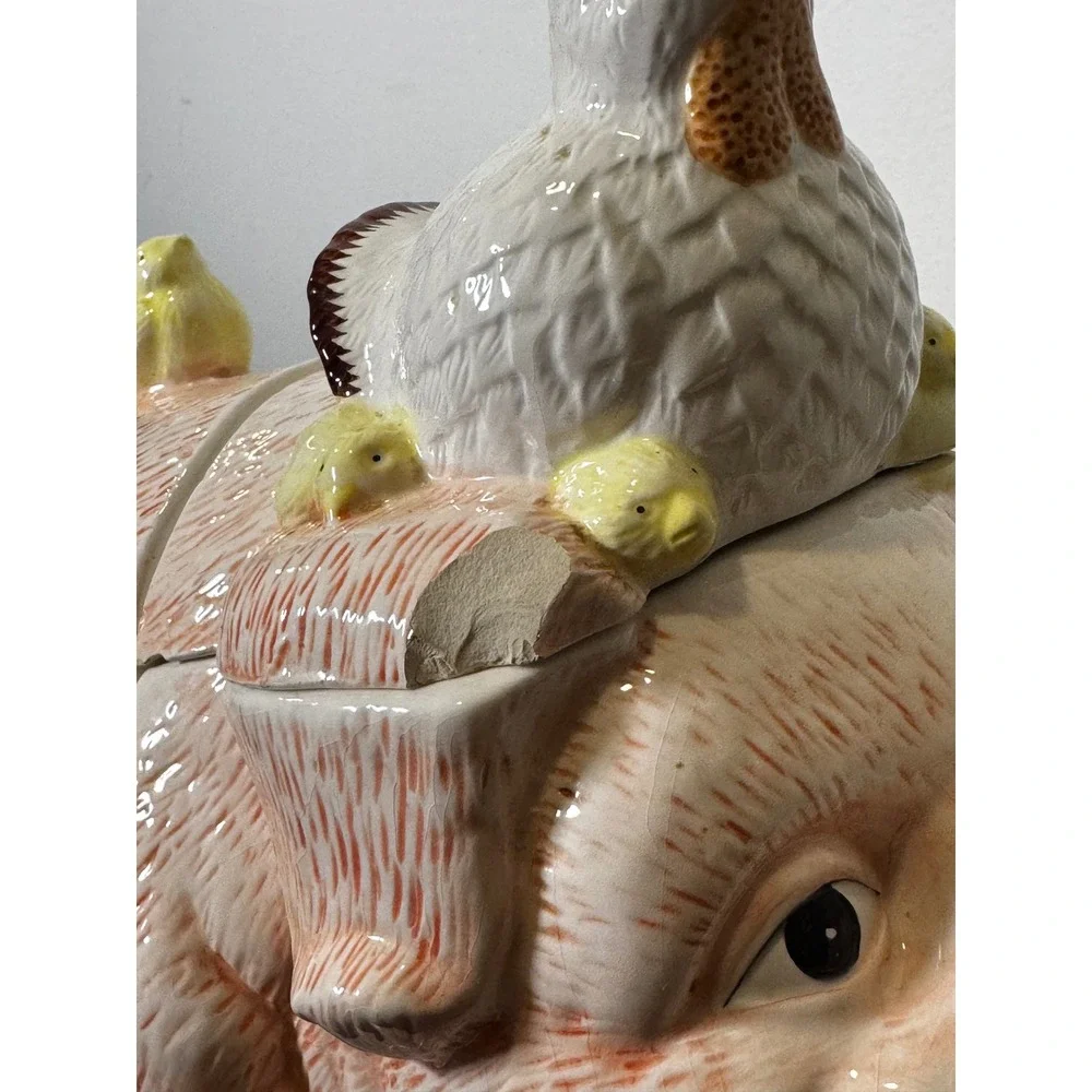 Vintage Pig Cookie Jar Oversized 3 Piece Ceramic Farmhouse Kitchen Decor Hen‎